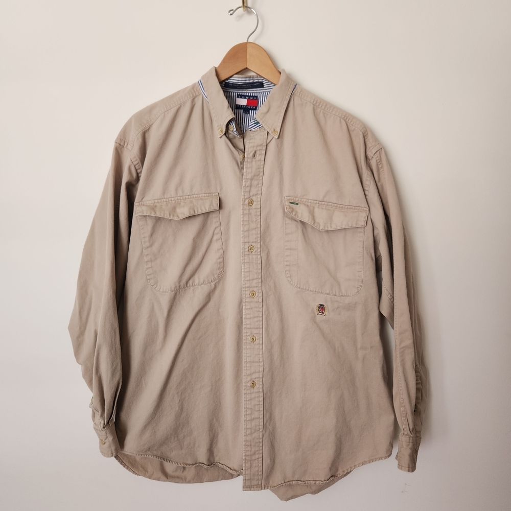 Vintage Tommy Hilfiger Khaki Button Down Shirt LG